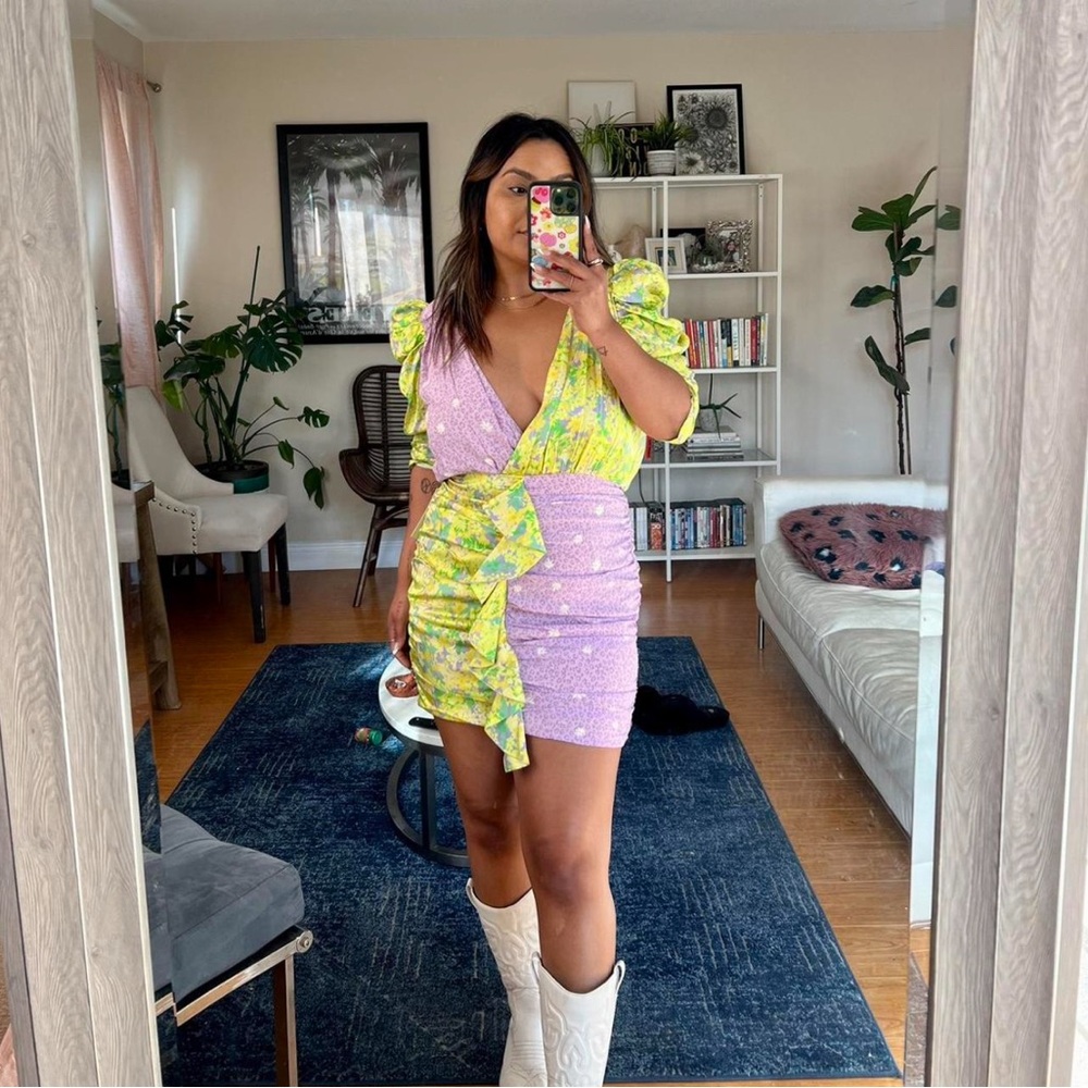 For Love And Lemons Yellow and Purple Mini Dress - Picture 1 of 2